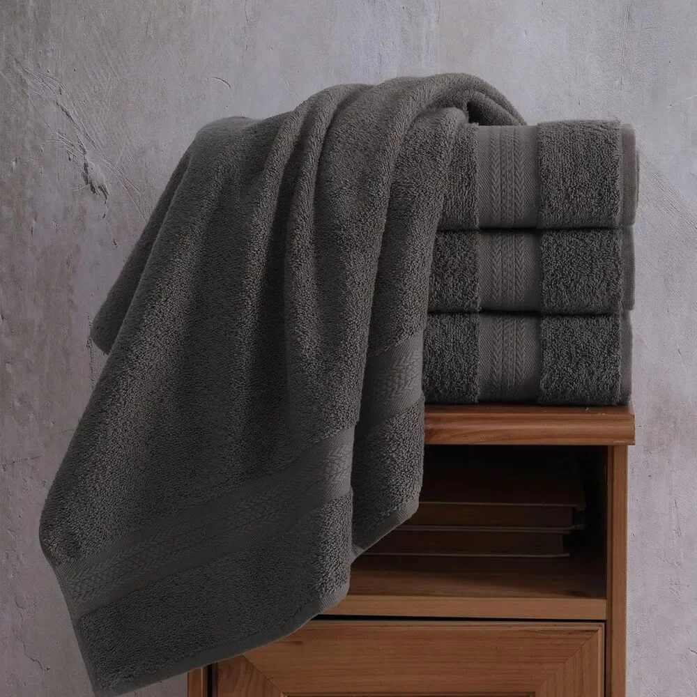 6 Piece Bathroom Cotton Towel Set -2 Washcloth 2 Hand Towel 2 Bath Towel - Gray